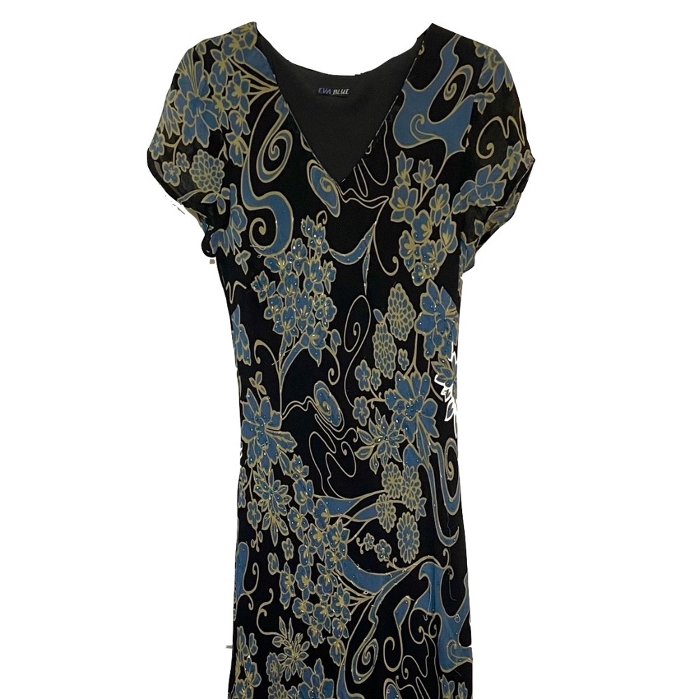 EVA BLUE V Neck Dress Size S